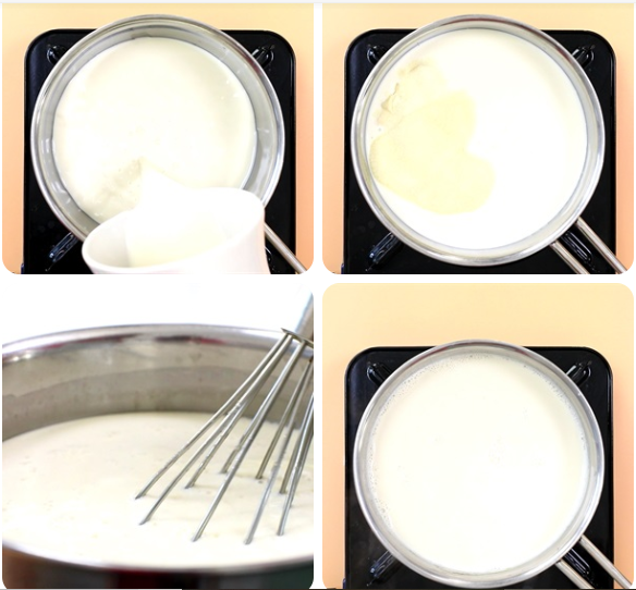 Đun hỗ hợp sữa và bột gelatin